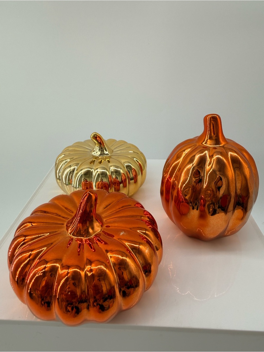 Metallic Pumpkin Trio Décor - Orange & Gold